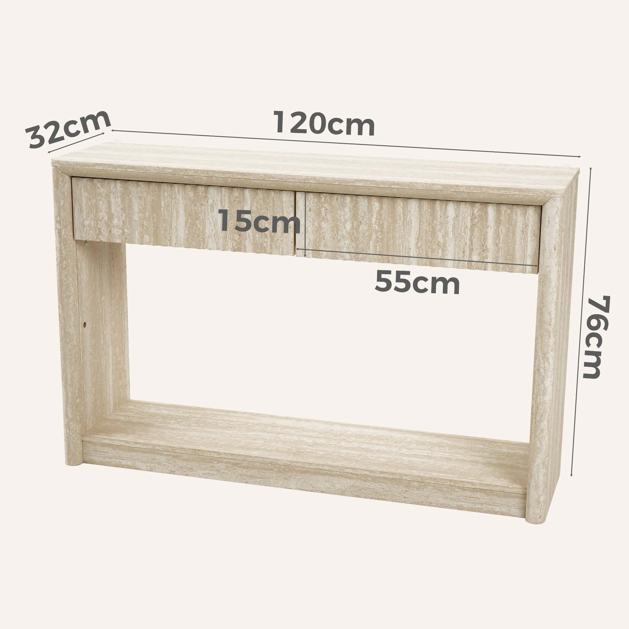 Noosa Travertine-Look Console Table with Ripple Drawer - Image 15