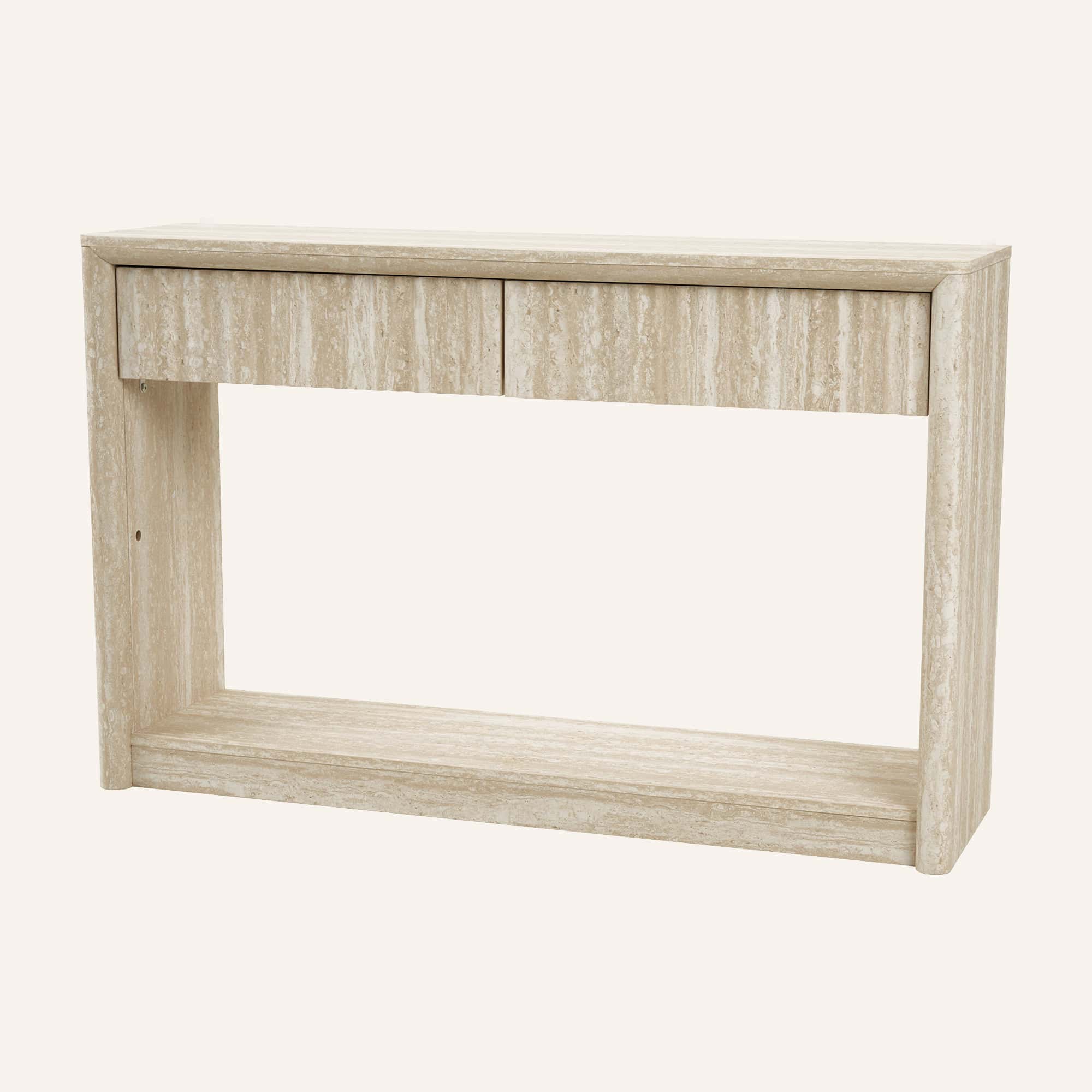 Noosa Travertine-Look Console Table with Ripple Drawer - Image 4