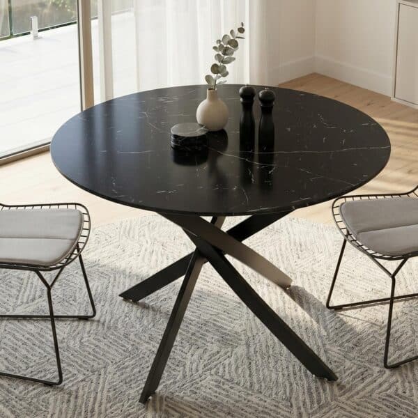 Round Marble-Effect Table-Black